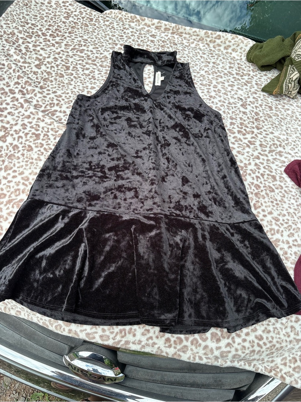 By Together Size Medium Black Velvet Shimmer Sleeveless Ruffle Hem Swing Dress